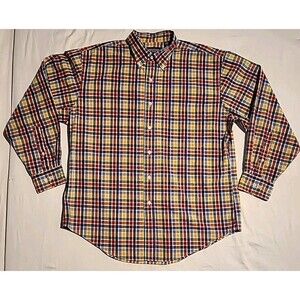 Vintage Lands' End Mens Large Rainbow Plaid Button Down Shirt Casual Preppy